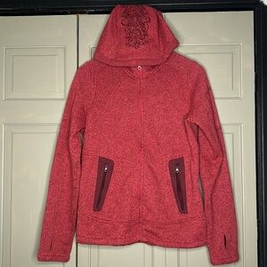 Athleta red embroidered soft zip jacket size small